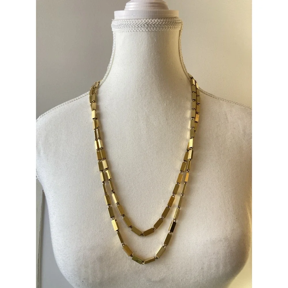 Vintage Monet Necklace Gold Tone Heavy Rectangular Link Wrap Glam Runway Couture
